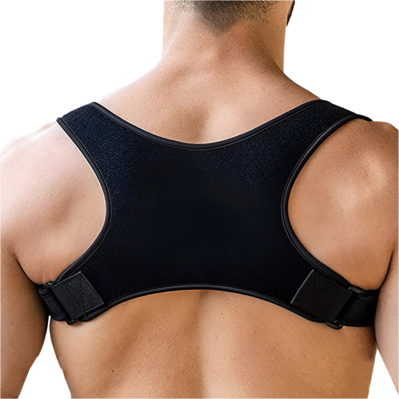 Adjustable posture corrector designed for back and shoulder support, featuring an ergonomic design and made from lightweight, breathable material for all-day comfort. 1